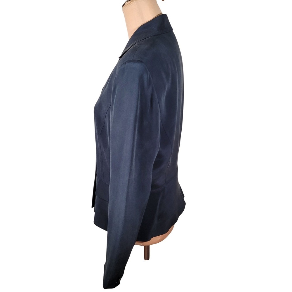 Due Per Due Navy Silk Blazer Vintage 90s 10 Minimalist Old Money Career Packable - Picture 4 of 5